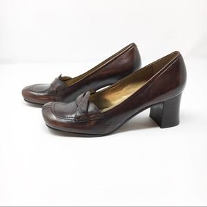 Nine West Harlino Brown Leather Block Heel Pump